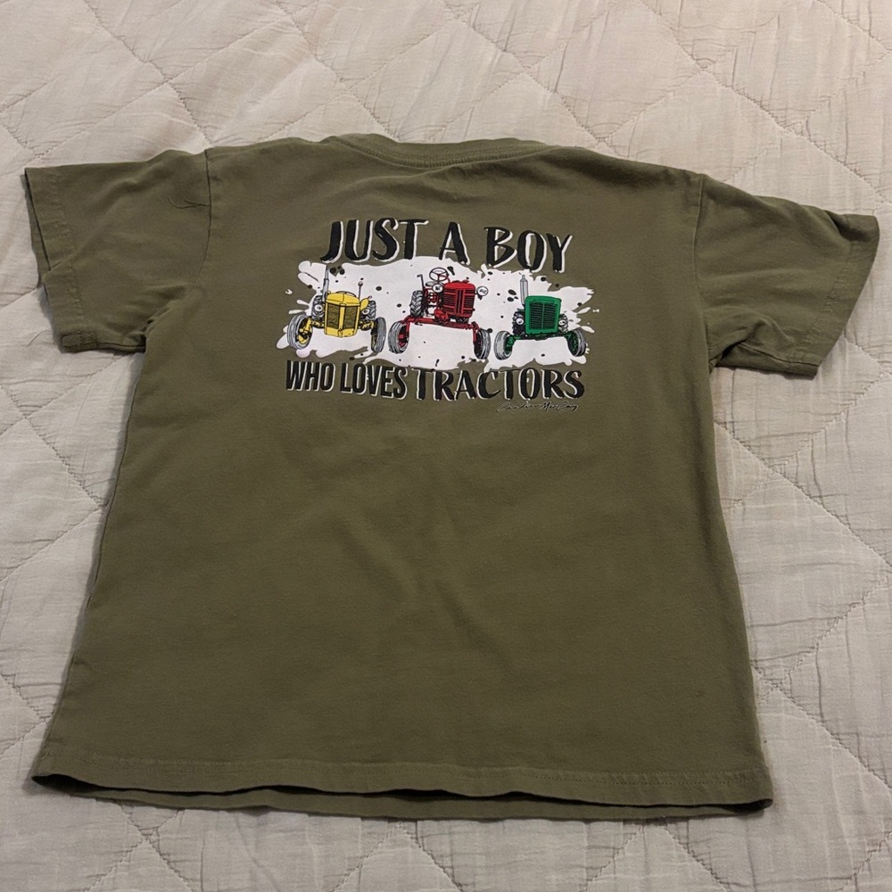 Kids Olive Green 'Just A Boy Who Loves Tractors' Graphic Tee